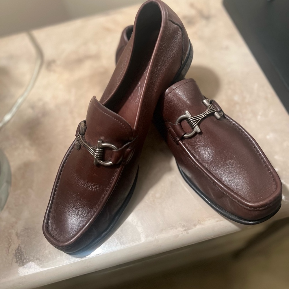 Salvatore Ferragamo Brown Leather Loafers with Silver Accents - Picture 4 of 8